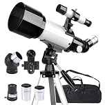 Misilmp Telescope for Adults Astronomy, Astronomical Telescopes 70mm Aperture 400mm Portable Refractor Telescope Outdoor Telescopes with Tripod, Phone Adapter & Carry Bag for Kids/Beginners (White)