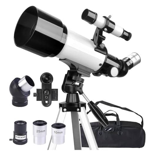 Misilmp Telescopio, Astronomia Telescopio Professionale 70/400mm per Principianti con Cannocchiale 5 x 24 e Treppiede, Refrattori Telescopi per Bambini Adulti, per Luna Pianeta Guarda (Bianco)