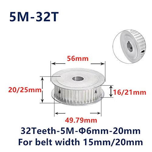 Polea síncrona HTD 5m de 32 dientes con orificio variable para correa de transmisión de 15mm 5