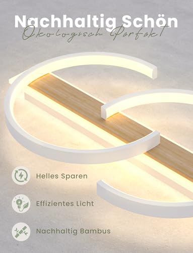 LUOLONG LED Ceiling Light dimmable Ceiling lamp Wood Living Room lamp 35w with Remote Control 2-Ring Circle Bamboo Ceiling Light White Bedroom lamp Study Office Modern LED Ceiling lighting-40cm - Image 3