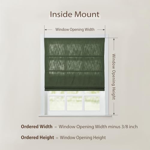Image of TWOPAGES Isabella No Drill Cordless Roman Shade Linen Textured Cotton Roman Blind for Windows, Custom Made Room Darkening Blackout Roman Window Shade, Hardware Included, Hunter Green, 1 Piece