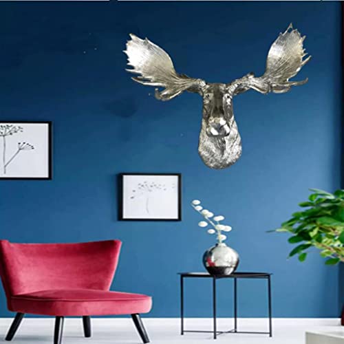 Décoration murale suspendue tête de renne argentée galvanisée