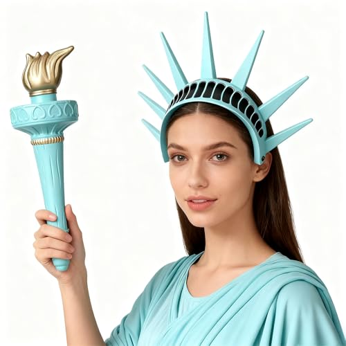 RenLarp Statue of Lliberty Costume Lady Crown and Torch for Women Accessories Halloween Cosplay Blue