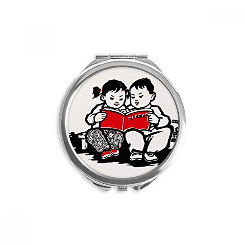Miroir à la main portable rond avec motif illustration chine pour sac à main et cosmétique