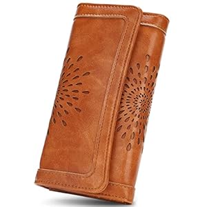 APHISON Womens Wallets RFID Blocking Leather Clutch Long Wallet for Women Card Holder Phone Organizer Ladies Travel Purse Hollow Out Sunflower Design Gift