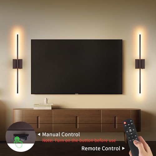 Image of Battery Operated Wall Sconce with Remote Control, Rechargeable & Dimmable Wireless, Easy Install Peel and Stick, Timer Function, Linear Wall Lights for Living Room, Bedroom, Hallway 28.3 inch (Orb)
