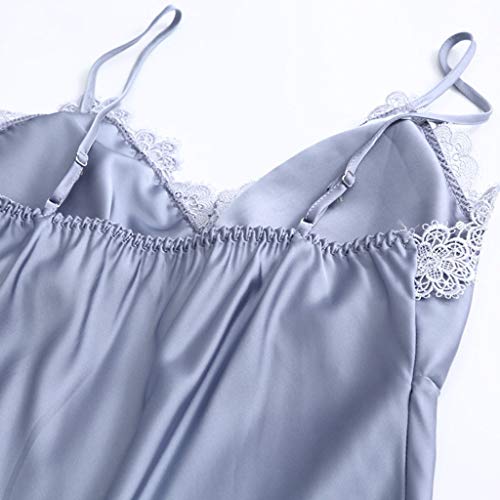 Atezch_ 4Pc Women Pajamas Satin Silk Nightdress Robes Cami Top&Shorts Underwear Soft Sleepwear Set (Blue, Xxl) #TOP1