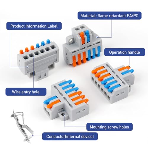 Image of Serplex 20PCS Lever-Nut Wire Connectors 2 in to 6 Out Quick Wiring Cable Connector for AWG 28-12 Compact Electrical Versatile for Hard Flexible Flame Retardant
