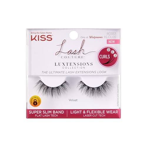 Kiss Lash Couture LuXtensions Collection False Eyelashes Flat Lash Technology Super Slim Lash Band Real Lash Extension Fibers Reusable Style Velvet 12mm 1 Pair Strip Lashes