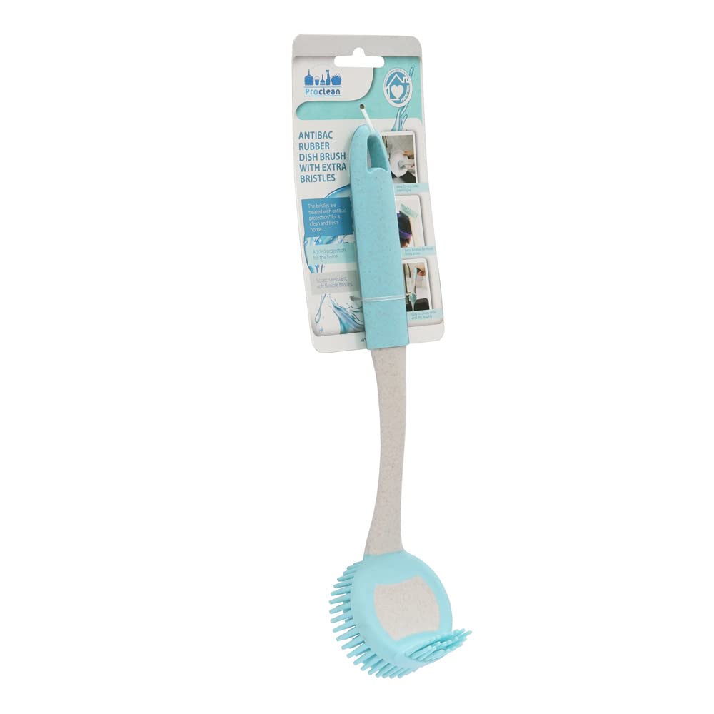 JVL Pro Clean Anti-Bacteria Rubber Dish Brush with Extra Bristles, Blue, One Size