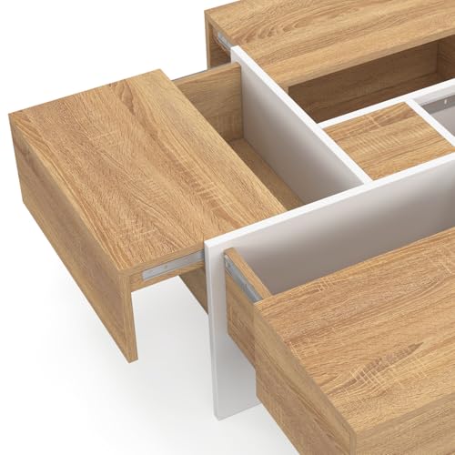 Table basse carrée TALIA 70 cm avec tiroirs bois et - vue 7