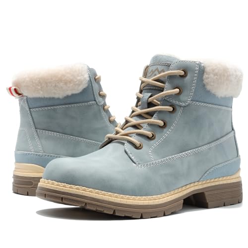 Image of COTTIMO Snow Hiking Winter Boots for Women - Casual Brown Combat Work Boot - Non-slip Fur-Lined Ankle Boots - Fashion Boots Waterproof Leather Shoes
