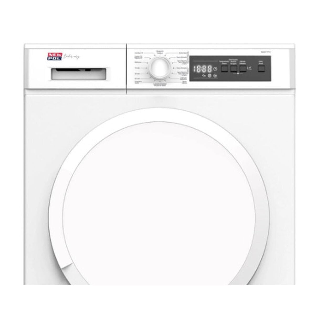 NEW POL Secadora Electrónica de Condensación, Inicio diferido, Luz interior, Display Negro, Capacidad de 7 Kg, Blanco