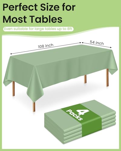 Image of LANLISA 4 Pack Sage Green Plastic Table Cloth Disposable, 54 x 108 Inch