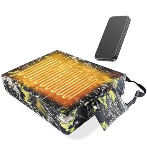 Fisoceny Heated Hunting Seat Cushion Pad Thermal Hunting Seat with 10000 mAh Power Bank Adjustable Temperature Hunting Hot Seat Cushion for Tree Stand,Bleacher,Sport Without Backrest,Green