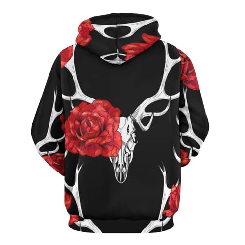 Sweatshirt fleur rouge de l'élan pull à capuche avec motif imprimé unique - 3