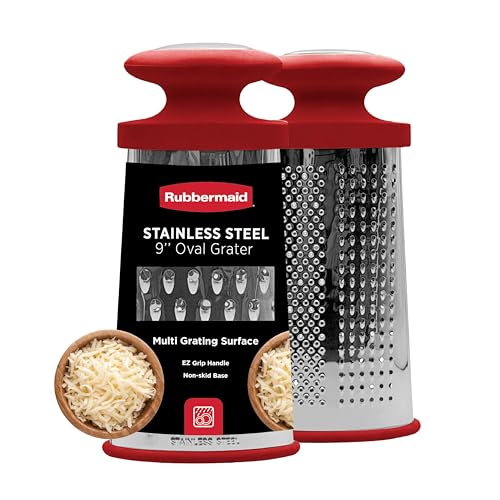 Rubbermaid Stainless Steel Cheese Grater - 9.5" Oval Handheld Box Grater with EZ Grip Handle - Multi-Surface Food & Cheese Shredder | Zester & Graters for Kitchen - Dishwasher Safe - image 1
