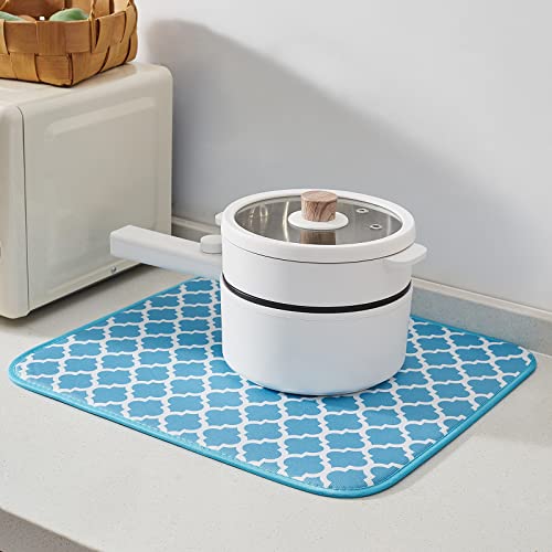Image of Microfibre Drying Mat for Kitchen Dish Drying Drainer Mat Absorbent Drying Mat Washing Up for Glass, Plate & Cup 16inch x 18inch 2 Pack (Blue Bracket)