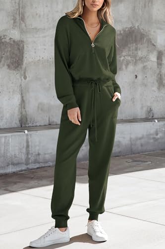 Image of PRETTYGARDEN Women's 2 Piece Sweater Set Pullover Zip Up Sweatshirt Jogger Sweatpants Tracksuit Casual Outfit