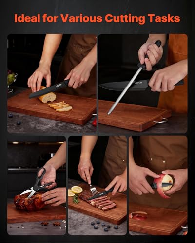 Image of VEVOR Kitchen Knife Set with Block and Sharpener, 15 Piece German High Carbon Stainless Steel Knife Set, Kitchen Cutlery with PP Ergonomic Handle, Sharpening Rod and Wooden Block, for Home Cooks