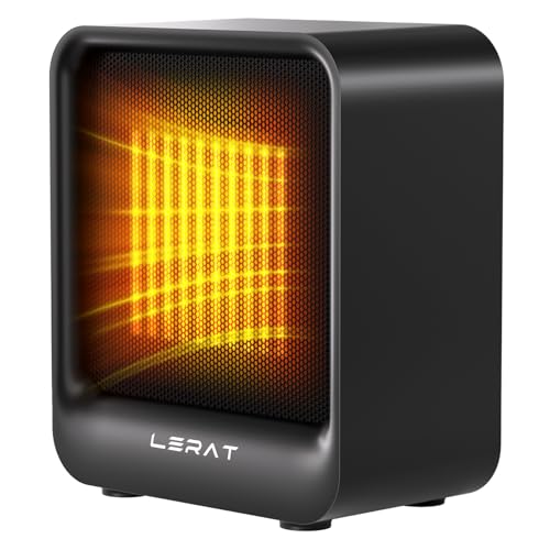 Lerat Space Heater, Portable Mini Heater for Indoor Use, 500W Fast Heating Small Desk Heater with Overheating & Tip-Over Protection, Lightweight Electric Heaters for Office, Home, Camping，Black