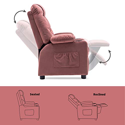 Mcombo Big Kids Recliner Chair With Cup Holders For Boys And Girls Room, 2 Side Pockets, 3+ Age Group,Velvet Fabric 7355 (Rose Gold) #TOP3