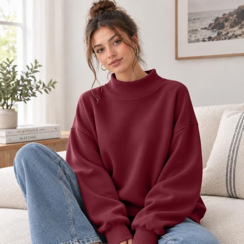 Mock Neck Sweatshirt Women Oversized Fall Casual Winter Pullover Top - image 3