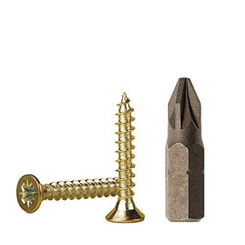 (Pack of 300 pcs) Yellow Zinc Plated Steel 3.0 x 20 mm Wood Screws, Chipboard Screws, Universal Pozi-Drive Screw