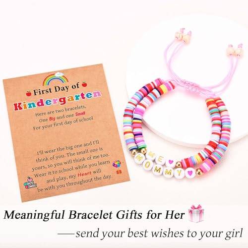 Image of First Day of School Kindergarten Preschool Gifts for Girls, Mommy and Me Matching Bracelets Set, Back to School Gifts for Daughter from Mom