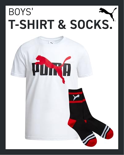 PUMA Boys T-Shirt - 2 Piece Casual Crewneck Short Sleeve Athletic Graphic Tee Shirts for Boys with Matching Socks (S-XL)2
