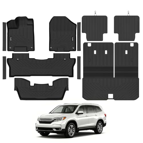 Bingoliner Floor Mats for Honda Pilot 2016-2022 7 Seats/Captain Seat(No Elite Models) Trunk Mat with Backrest Mat & Door Sill Guard All Weather TPE Protector for Honda Pilot Accessories
