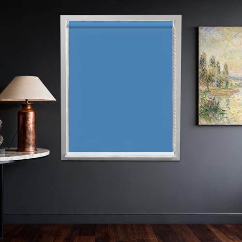 Estor Enrollable Opaco 100 x 150 cm Resistente a Humedad y UV Estor Opaco Enrollable Blackout Fácil de Instalar para Ventanas, Puertas, Balconeras, Cocina U Oficina, Azul Oscuro