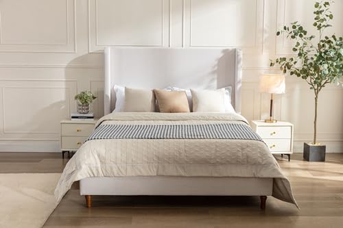 GDFStudio Tall Headboard Upholstered Bed,Queen Size Platform Bed Frame with