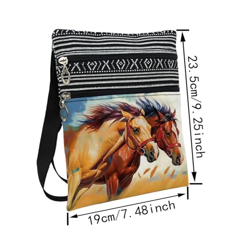 Women's Horse Racing Multi-pattern Small Crossbody Bag, Ethnic Print, Polyester, 23.5x19.5x1cm, 65g, Multicolor2