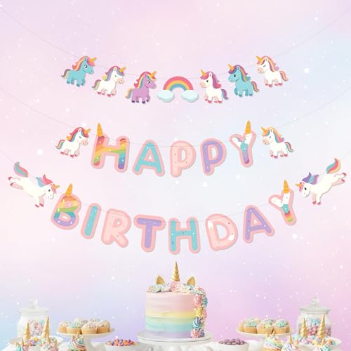 Cheerland Unicorn Party Decorations Unicorn Birthday Banner Decorations Prestrung Rainbow Garland Streamer Happy Birthday Magic Pony Girls Bday Decor Colorful Hanging Kids Party Supplies