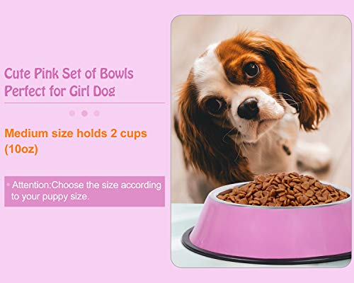 Whippy Stainless Steel Dog Water Bowl for Small,Medium,Large Pets Feeder Bowls with Rubber Base 2 Pack(Medium, Pink,10oz… - Image 4