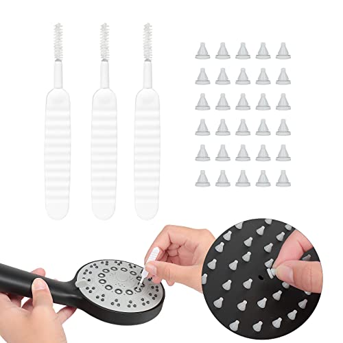 NearMoon Shower Head Replace Parts- 3pcs Shower Nozzle Cleaning Brushes+ 30pcs Silicone Nozzles, Anti-Clogging Cleaning Kit for Shower Head Replacement, Let Shower Head Keep Working