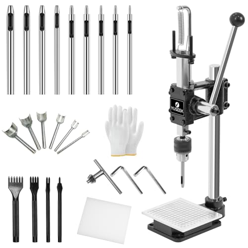 Image of Leather Hole Puncher, Belt Hole Puncher for Manual Press Machine,Setting Rivets,Button Snaps(with Chuck, Aluminum Plate, PP Plate and 16 pcs Tools for Leather DIY Craft)