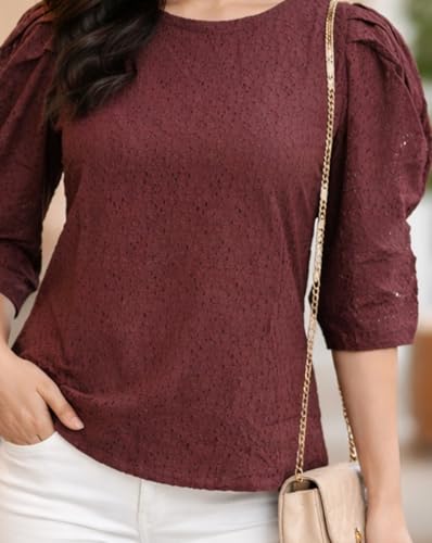 Image of Style Quotient Women self Design Maroon Cotton top