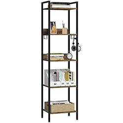Estanteria 45 Ancho EUGAD Estanteria Almacenaje de 5 Niveles, Industrial, Alta de Pie, de Madera y Metal con 4 Ganchos, Negro + Marrón Rústico, 40x30x152,5cm