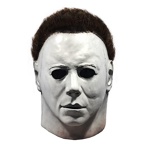Lyxaof Erwachsene Michael Myers Maske Gruselige Killermasken Halloween Karneval Cosplay Verkleidungszubehör für Männer Frauen (Weiß Einheitsgrösse)