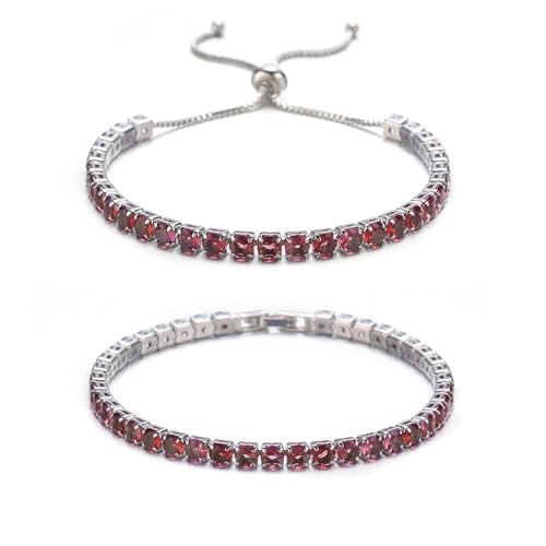 ZKJTEARY Siliver Tennis Bracelet Cubic Zirconia Birthstone Bracelet Jewelry January-Garnet