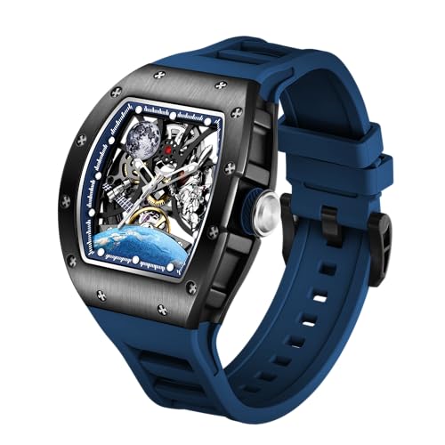 Image of ALIX AL2930 Skeleton Automatic Watch for Men Space Edition Astronaut & Moon Dial with Soft Silicone Strap