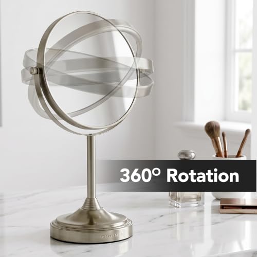 Image of OVENTE 7 inch Tabletop Magnifying Makeup Mirror, Nickel Brushed MNLCT70BR1X7X | Double Sided Vanity Standing Mount Mirror with 1X /7X Magnification, 360 Rotation, Perfect for Dresser Bedroom Office Desk