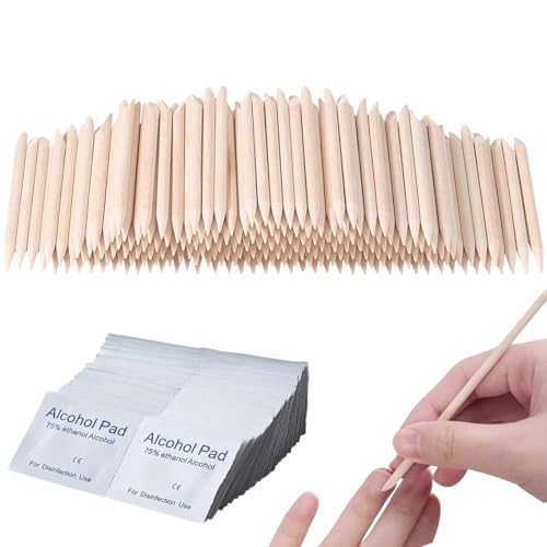 AEUXZA 100 Palitos de Naranjo para Manicura con 30 Almohadillas de Limpieza, Palitos de Madera de Doble Cara y Empujador de Cutículas, Set de Palitos para Diseño de Uñas y Pedicura (75mm)