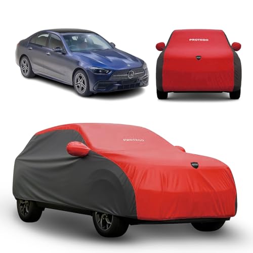 Image of PROTEGO Prime Series India's 1st Anti-Tear Car Cover for Mercedes-Benz C Class | Heavy Duty, Custom Fit, All Weather | 100% Waterproof, Windproof & Hail Resistant | 2 Year Warranty | Red + Black