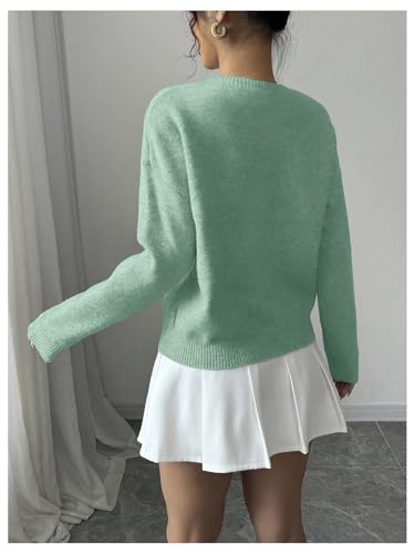 Image of RoseSeek Women's 3D Floral Appliques Crewneck Sweaters Long Sleeve Drop Shoulder Pullovers Elegant Knit Tops
