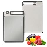 Edelstahl Schneidebrett doppelseitig, 4-in-1 Auftaubrett für Küche, inklusive Messerschärfer für gefrorene Produkte, 36.9x24.9cm