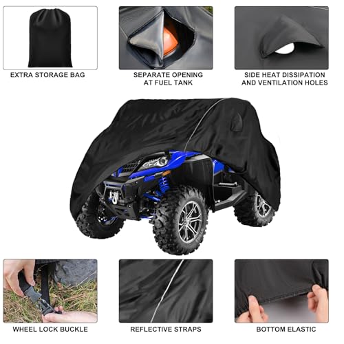 Image of Waterproof ATV Covers 600D Dustproof Outdoor Storage Cover with Fluorescent Strip Compatible with Polaris RZR Yamaha Polaris Yamaha Suzuki Honda Kawasaki Anti UV Wind Quad Cover with Buckle (XL Size)