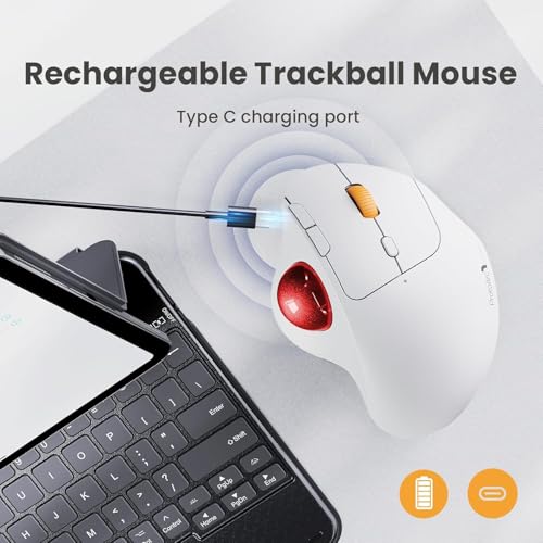 Image of ProtoArc Wireless Trackball Mouse, EM04 Ergonomic Bluetooth Rollerball Mouse Rechargeable Computer Laptop Mouse Thumb Control Mice, Compatible with PC, iPad, Mac, Windows-White Mouse Cherry Ball
